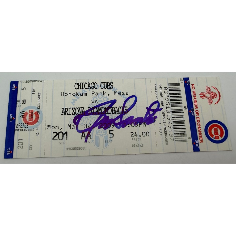 Ron Santo Signed 2009 Chicago Cubs vs Diamondbacks Ticket Autograph HOF F572